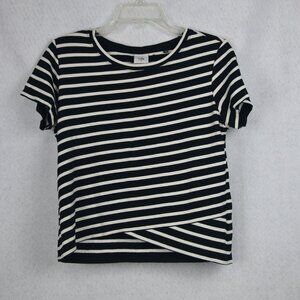 Cabi #5059 Grazie Crop top Black White Stripe Cross Bottom stretch Size M